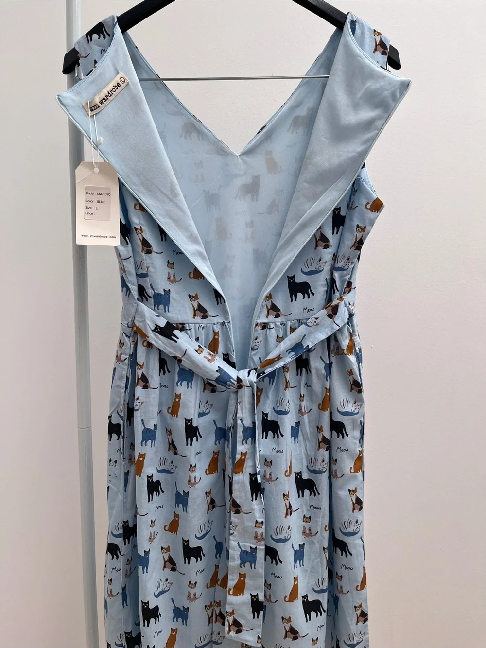SM Wardrobe cat dress L meow print pockets NWT whimsical quirky playful - Picture 9 of 11